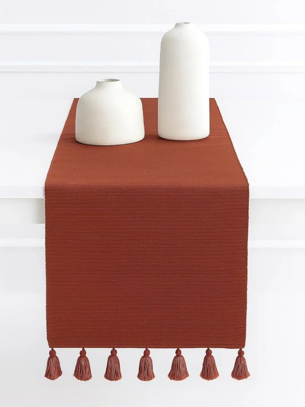 Rust Solid Ribbed Table Runner 13x72 in | Elegant Home Decor Accent